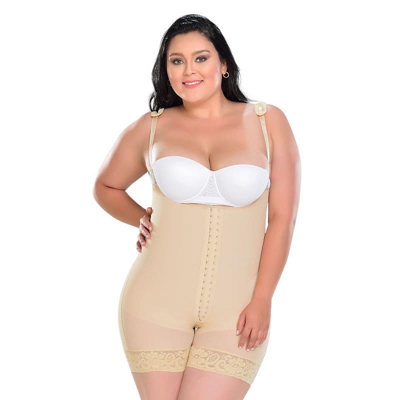FAJA MEDIA PIERNA MUJER FAJAS MYD BY PAOPINK F-0068 2 HILERAS BROCHES BRETEL DELGADO BEIGE 3XL - 3