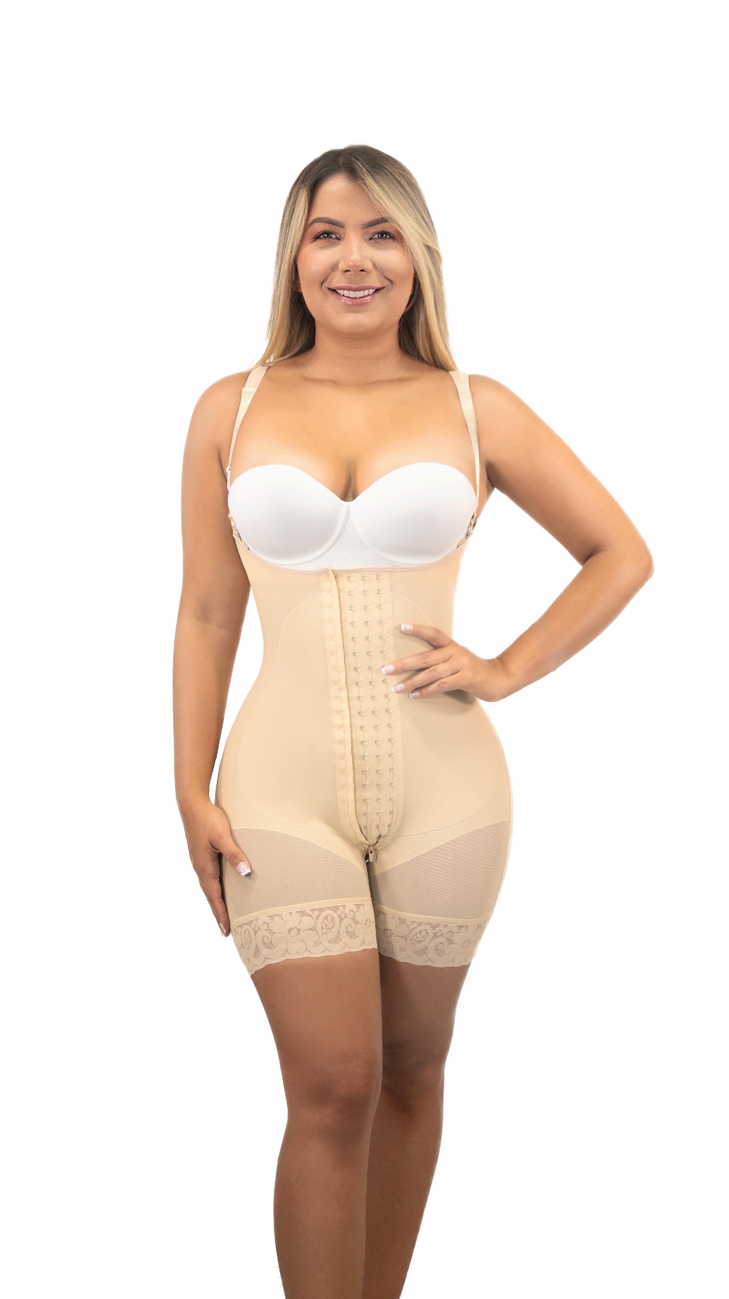 FAJA MUJER MYD BY PAOPINK COLOMBIANA MEDIA PIERNA ALTA COMPRESIÓN 4 HILERAS BROCHES F-00463 3XL - 1