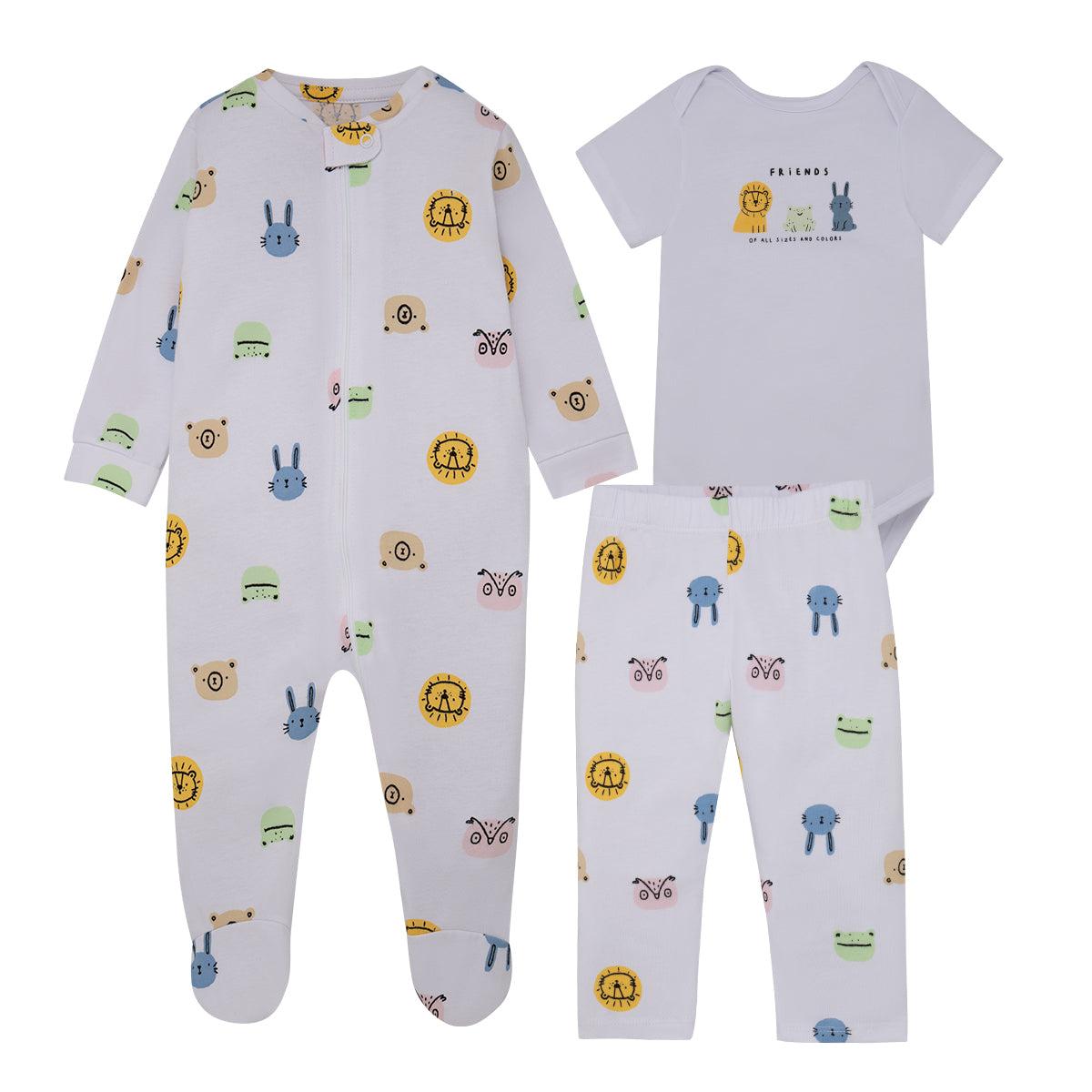 CONJUNTO ALGODON UNISEX OFFCORSS BLANCO PIJAMA BODY PANTALON POLERON RECIEN NACIDO - 1