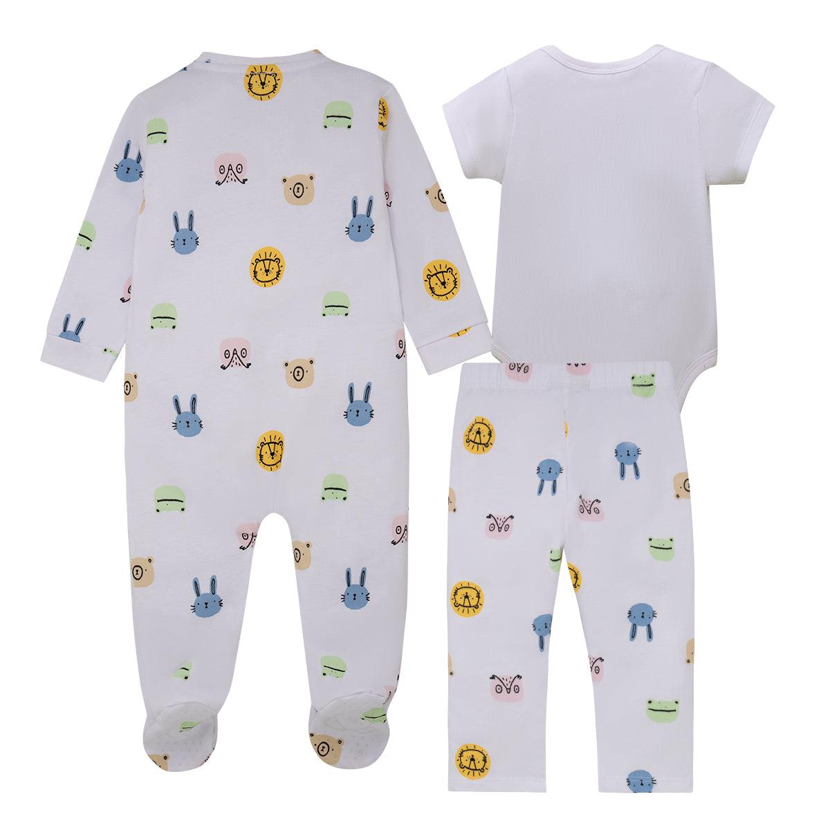 CONJUNTO ALGODON UNISEX OFFCORSS BLANCO PIJAMA BODY PANTALON POLERON RECIEN NACIDO - 2