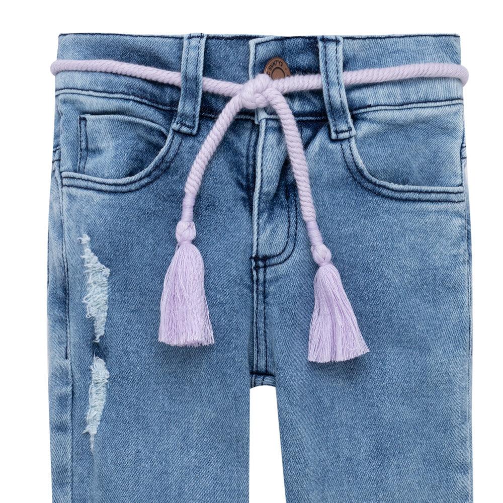 JEAN ALGODÓN NIÑA OFFCORSS INDIGO MEDIO SUPER SKINNY CON CORDÓN DECORATIVO BEBÉ - 5