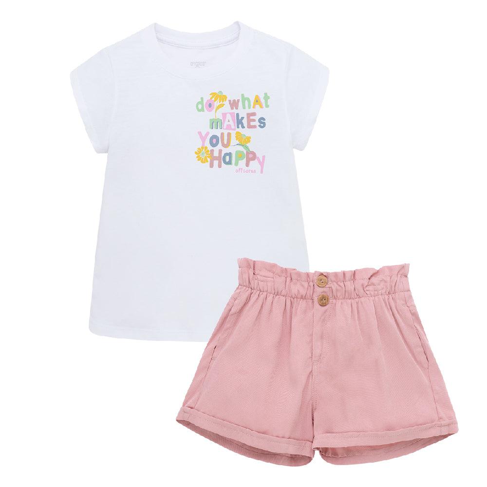 CONJUNTO ALGODON NIÑA OFFCORSS BLANCO ROSA CORTO POLERA BLANCA MAS SHORT BEBE 6 - 1