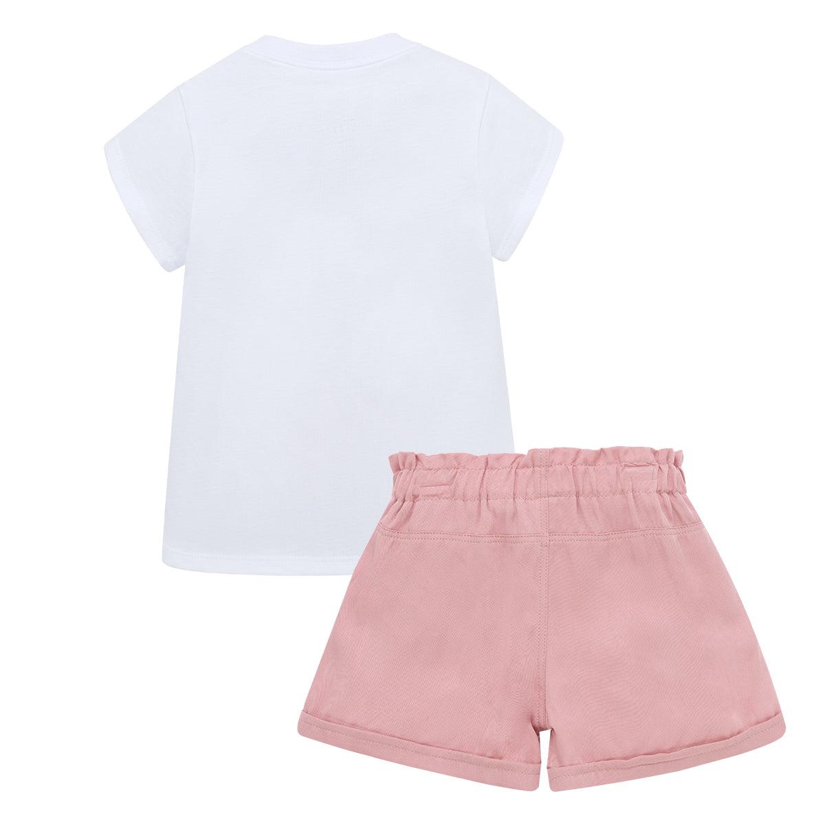 CONJUNTO ALGODON NIÑA OFFCORSS BLANCO ROSA CORTO POLERA BLANCA MAS SHORT BEBE 6 - 2
