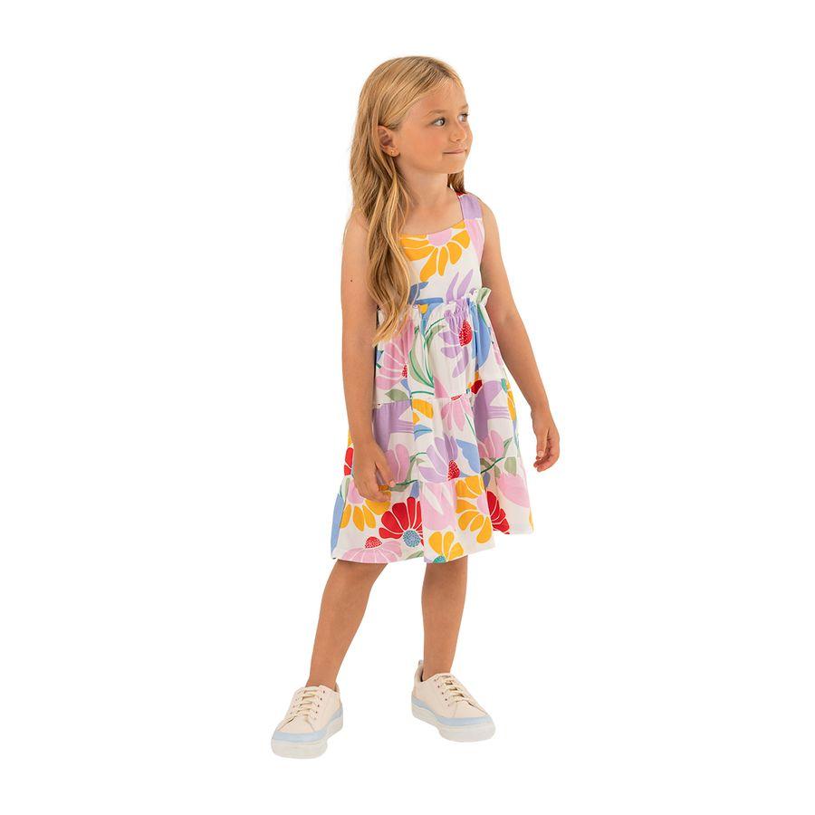 VESTIDO ALGODON NIÑA OFFCORSS CAFE FLORES COLORIDAS MANGA SISA RECOGIDO BEBE - 3