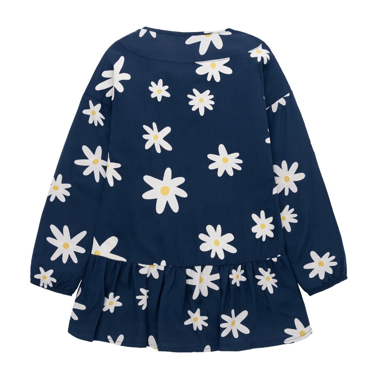 VESTIDO ALGODON NIÑA OFFCORSS AZUL MARGARITAS MANGA LARGA PUÑOS ELASTICO BEBE - 2