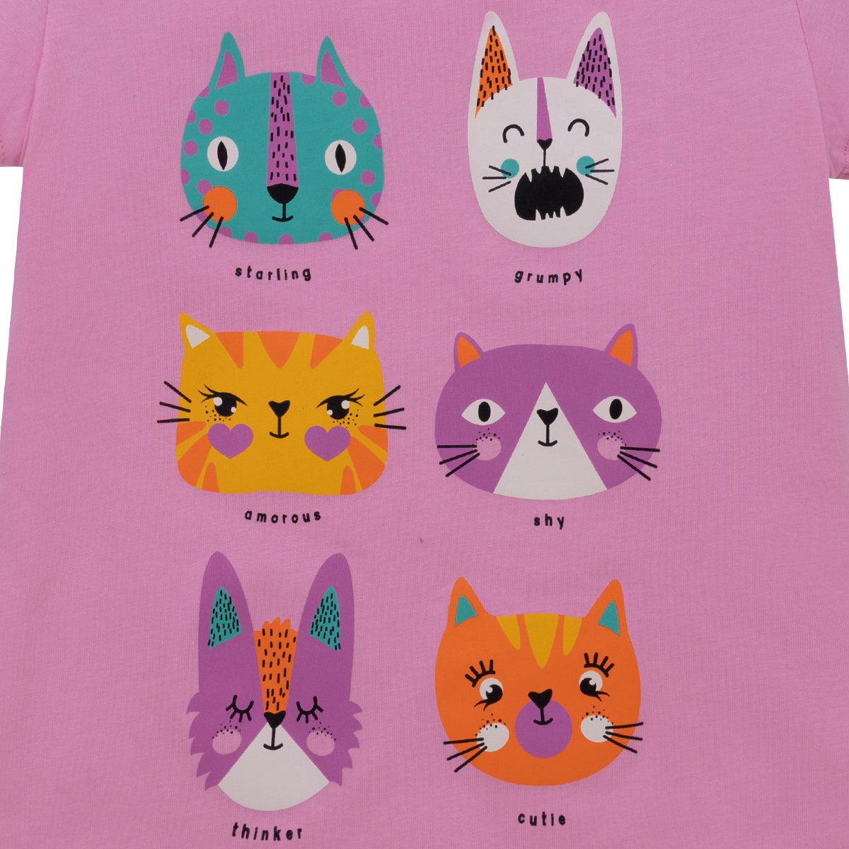 POLERA MANGA CORTA ALGODÓN NIÑA OFFCORSS ROSA GATITOS PARA BEBÉ - 4