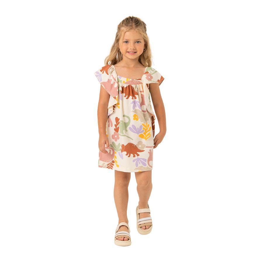 VESTIDO ALGODON NIÑA OFFCORSS CAFE MANGA CORTA BOLEROS RECOGIDO BEBE - 3