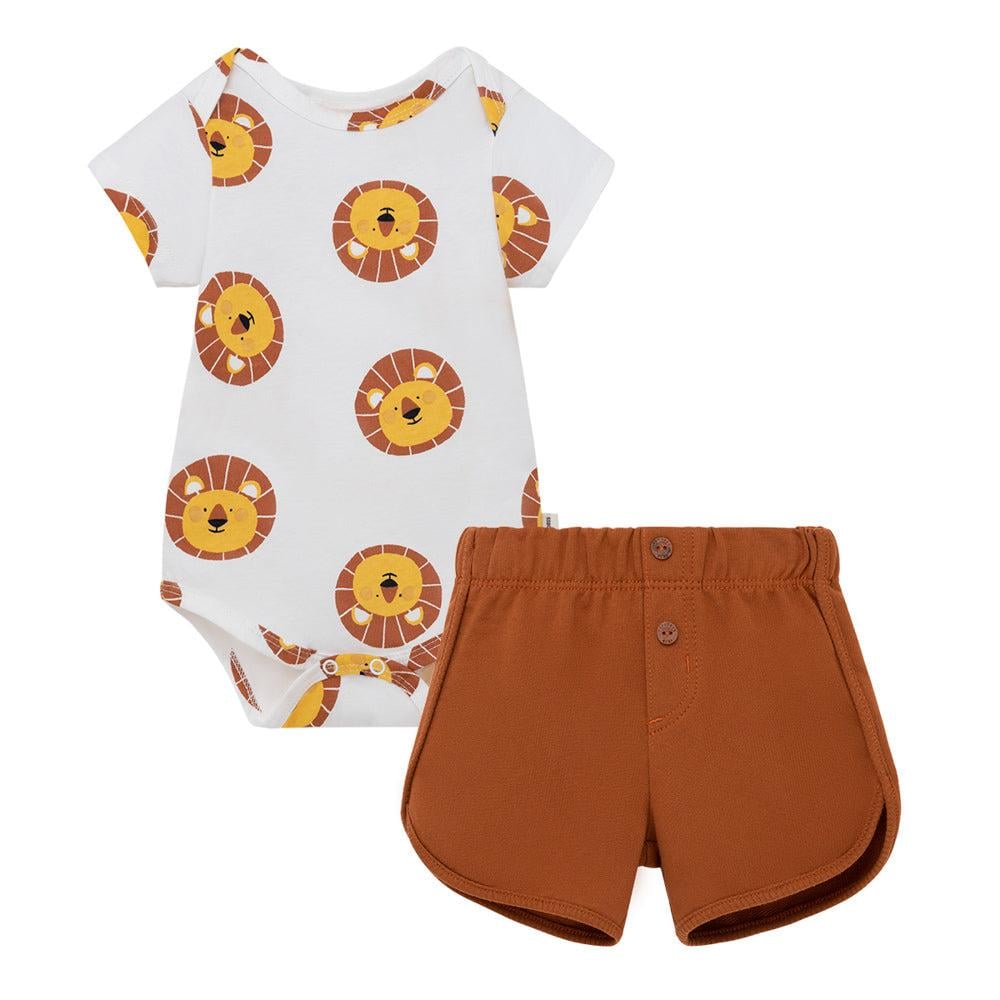 CONJUNTO ALGODON NIÑO OFFCORSS GRIS CORTO BODY SHORT RECIEN NACIDO - 1