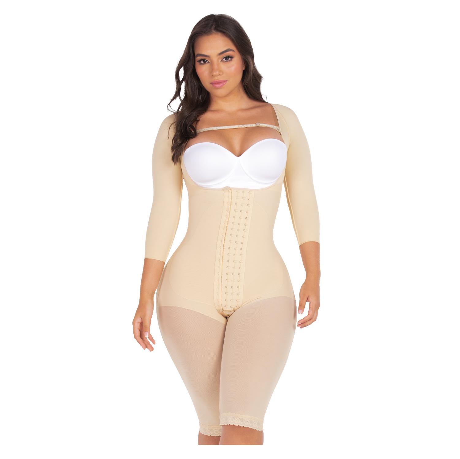 FAJA LARGA COLOMBIANA CON 4 HILERAS DE BROCHES Y MANGAS F-00474 MYD - BEIGE - 2XS - 1