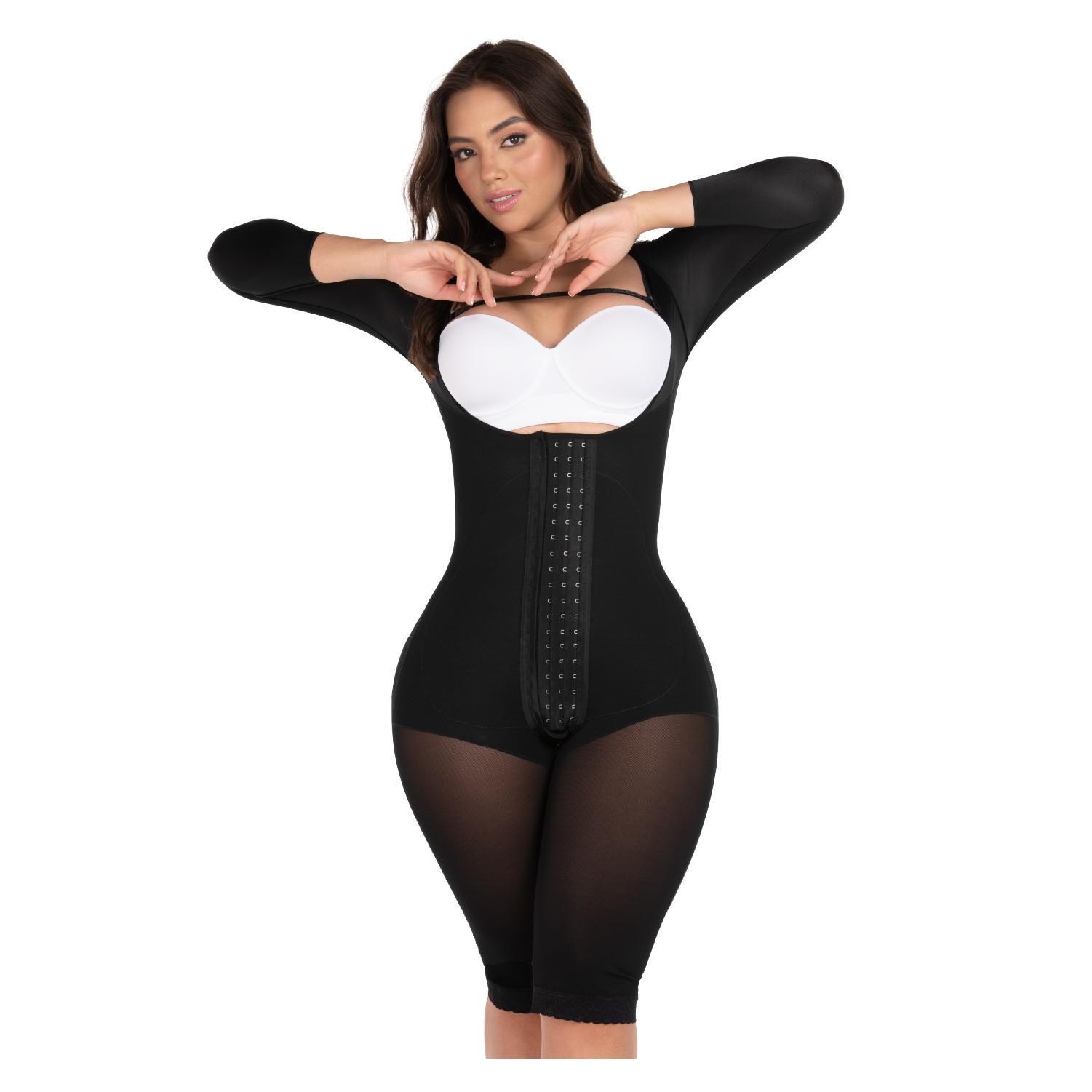 FAJA LARGA COLOMBIANA CON 4 HILERAS DE BROCHES Y MANGAS F-00474 MYD - BEIGE - 2XS - 1