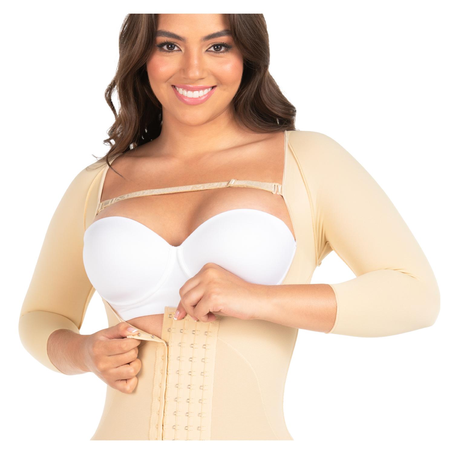 FAJA LARGA COLOMBIANA CON 4 HILERAS DE BROCHES Y MANGAS F-00474 MYD - BEIGE - 2XS - 3