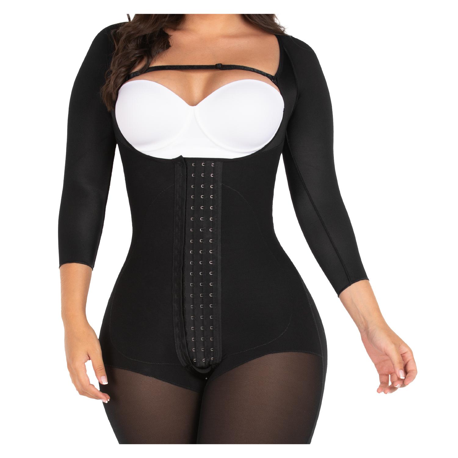 FAJA LARGA COLOMBIANA CON 4 HILERAS DE BROCHES Y MANGAS F-00474 MYD - BEIGE - 2XS - 3