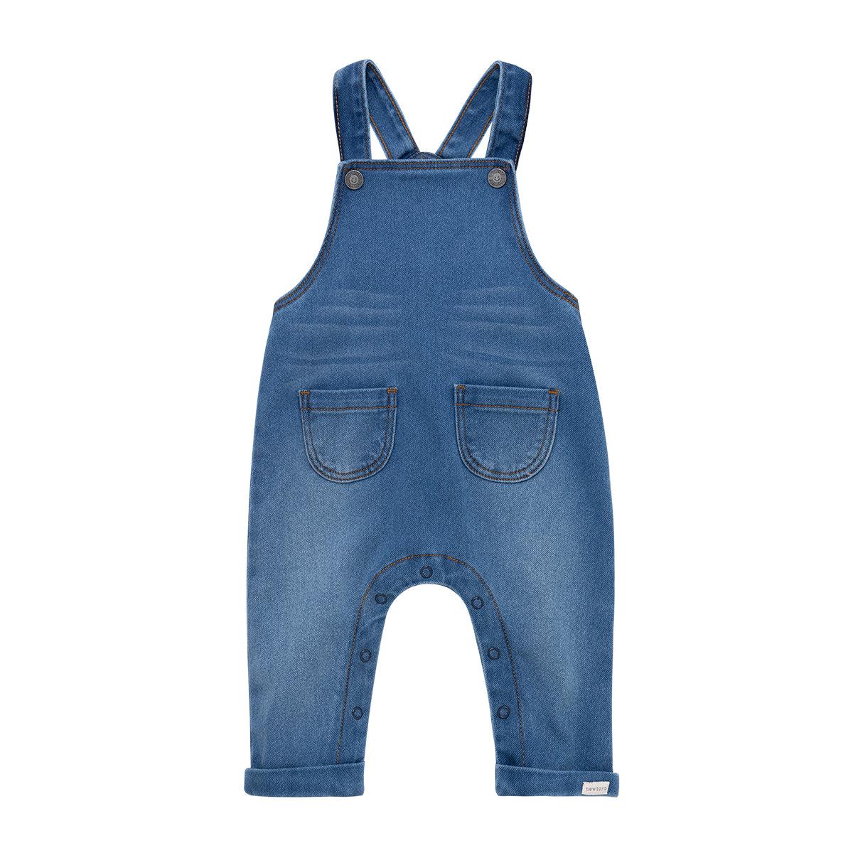 JARDINERA ALGODON UNISEX OFFCORSS INDIGO DENIM LARGA RECIEN NACIDOS - 1