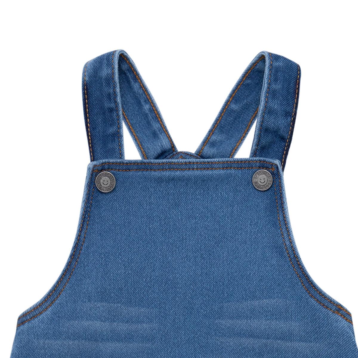 JARDINERA ALGODON UNISEX OFFCORSS INDIGO DENIM LARGA RECIEN NACIDOS - 3
