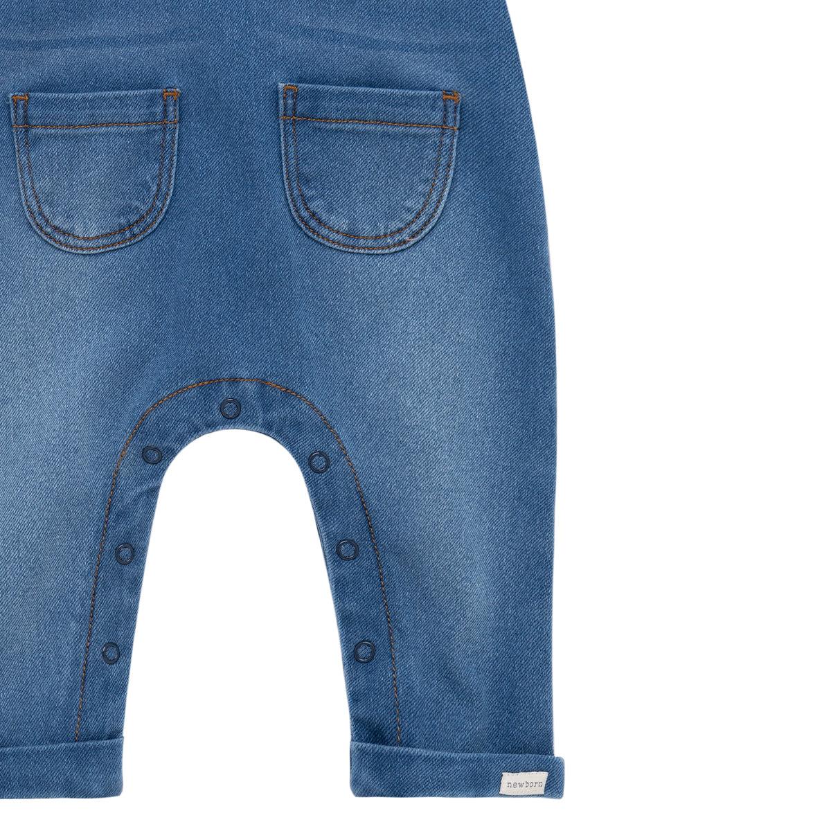 JARDINERA ALGODON UNISEX OFFCORSS INDIGO DENIM LARGA RECIEN NACIDOS - 4