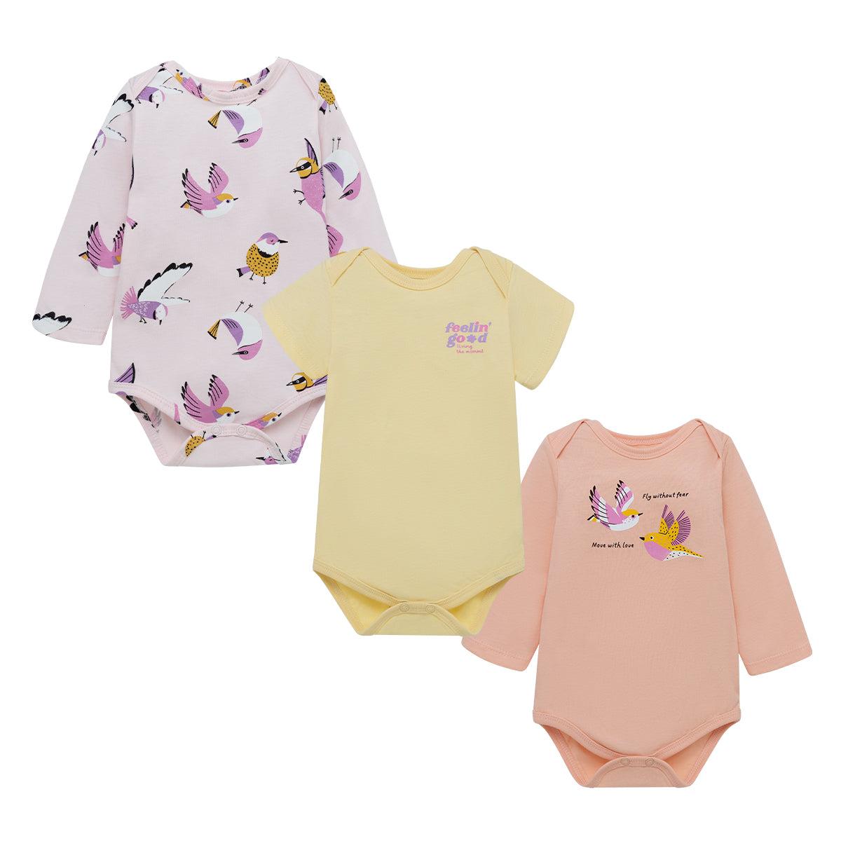 BODY MANGA LARGA ALGODÓN NIÑA OFFCORSS SET X3 PILUCHO DE MANGA CORTA Y LARGA PARA RECIÉN NACIDA - 1