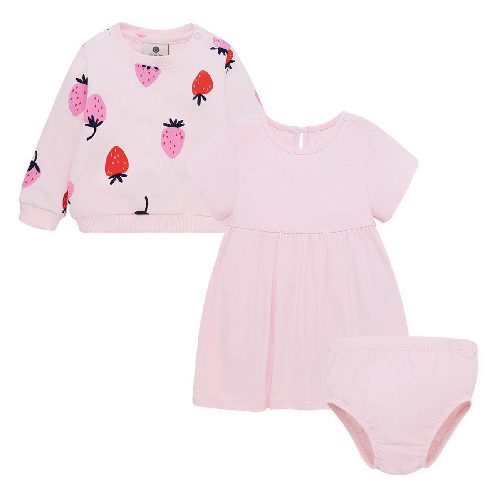 CONJUNTO ALGODON NIÑA OFFCORSS ROSA VESTIDO BUZO CALZON RECIEN NACIDA - 1