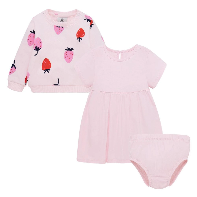 CONJUNTO ALGODON NIÑA OFFCORSS ROSA VESTIDO BUZO CALZON RECIEN NACIDA - 1