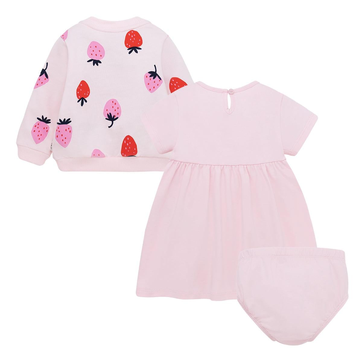 CONJUNTO ALGODON NIÑA OFFCORSS ROSA VESTIDO BUZO CALZON RECIEN NACIDA - 2
