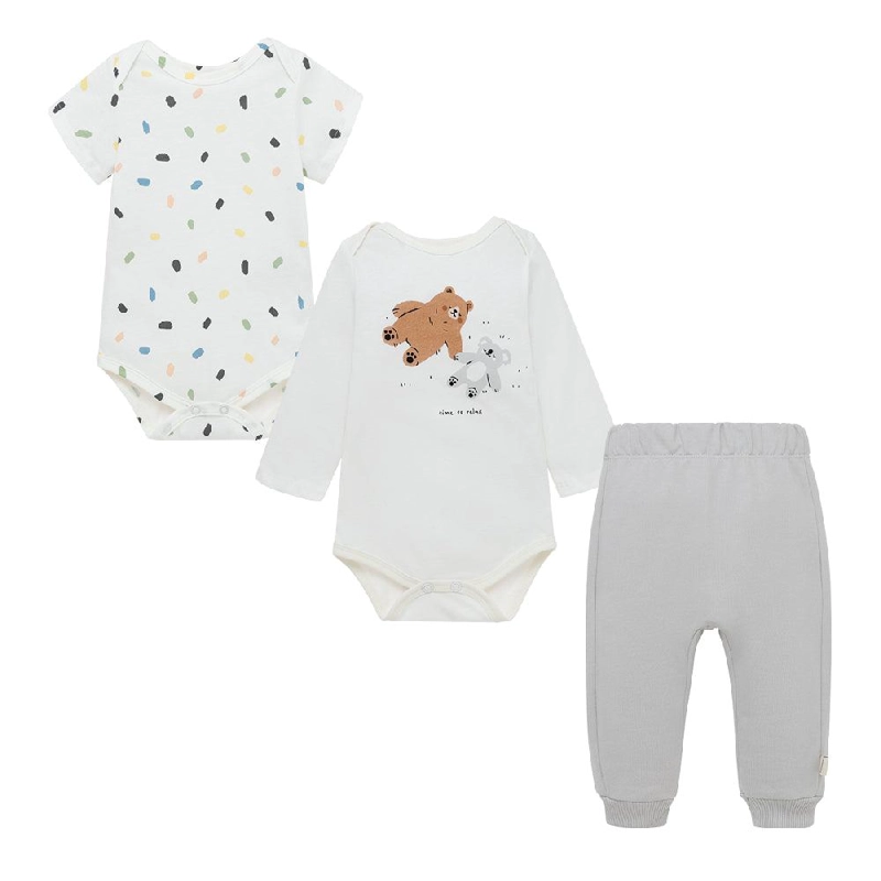 CONJUNTO LARGO DE PANTALÓN BUZO, BODY MANGA LARGA Y MANGA CORTA PARA RECIÉN NACIDOS UNISEX - 1