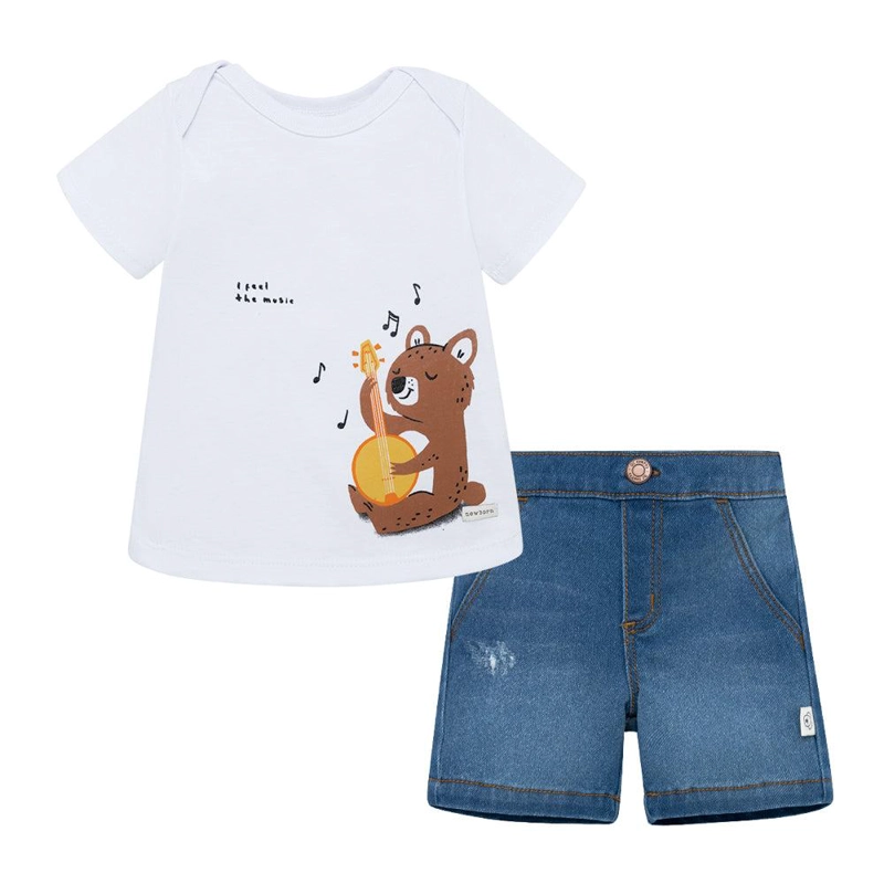 CONJUNTO CORTO DE POLERA BERMUDA EN DENIM PARA RECIÉN NACIDO NIÑO - 1