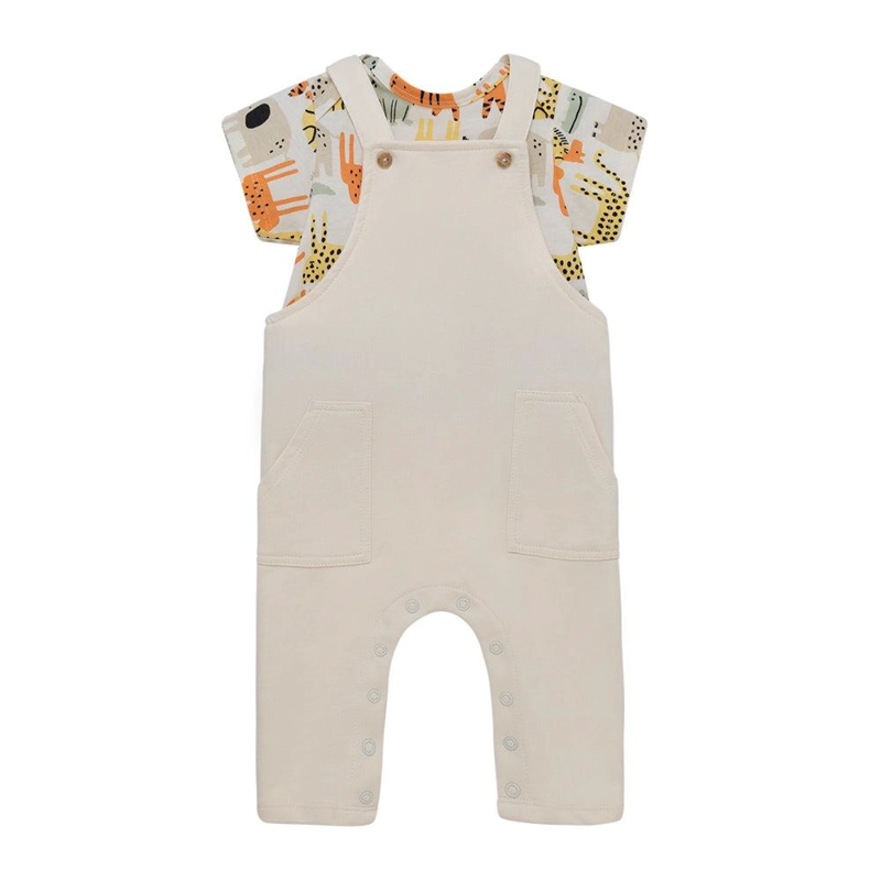 CONJUNTO LARGO DE JARDINERA Y POLERA MANGA CORTA PARA RECIE N NACIDOS UNISEX CAFE - 1