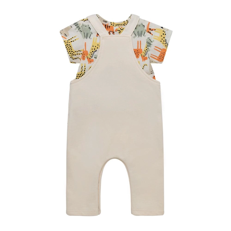 CONJUNTO LARGO DE JARDINERA Y POLERA MANGA CORTA PARA RECIE N NACIDOS UNISEX CAFE - 2