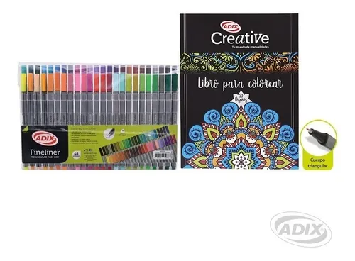 LIBRO MANDALAS PARA COLOREAR + 48 MARCADORES FINELINER - 1