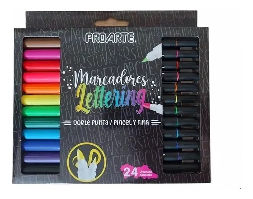 MARCADOR LETTERING DOBLE PUNTA 24 COLORES PROARTE - 1