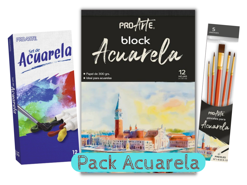 SUPER PACK PROARTE 12 TUBOS ACUARELA + 5 PINCELES + 1 BLOCK DE 12 HOJAS - 1