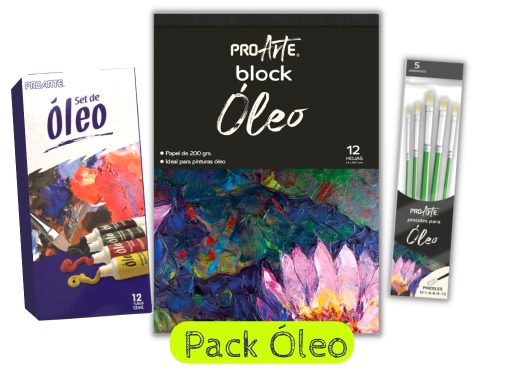 SUPER PACK ACUARELA PROARTE ÓLEO 12 TUBOS 5 PINCELES Y 1 BLOCK DE 12 HOJAS - 1