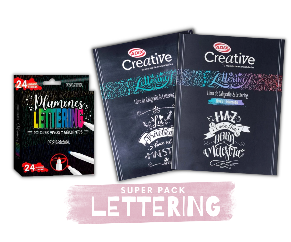 PACK PROARTE LIBRO CALIGRA Y LETTERING I Y II MÁS 24 MARCADORES LETTERING - 1