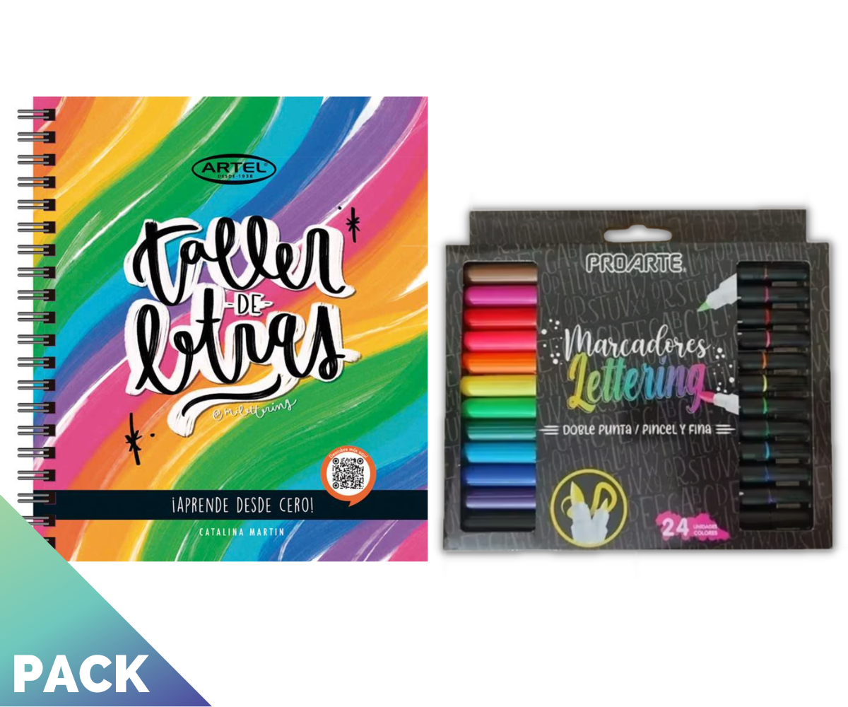 PACK ARTEL LIBRO TALLER DE LETRAS MÁS 24 MARCA. DOBLE PUNTA LETTERING - 1