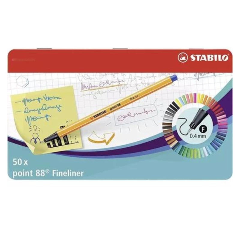 CAJA METALICA STABILO POINT 88 50 COLORES PUNTA FINA - 1