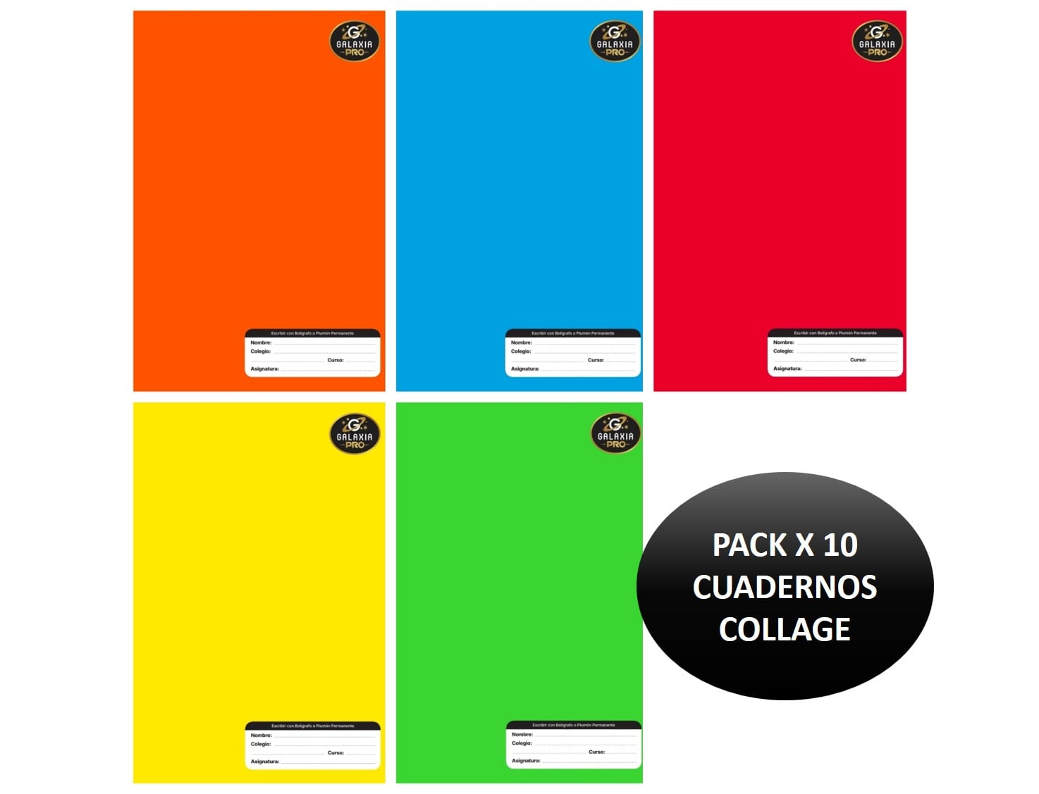 PACK 10 CUADERNOS COLLAGE MATEMATICAS 100 HOJAS 7MM MULTICOLOR GALAXIA PRO - 1