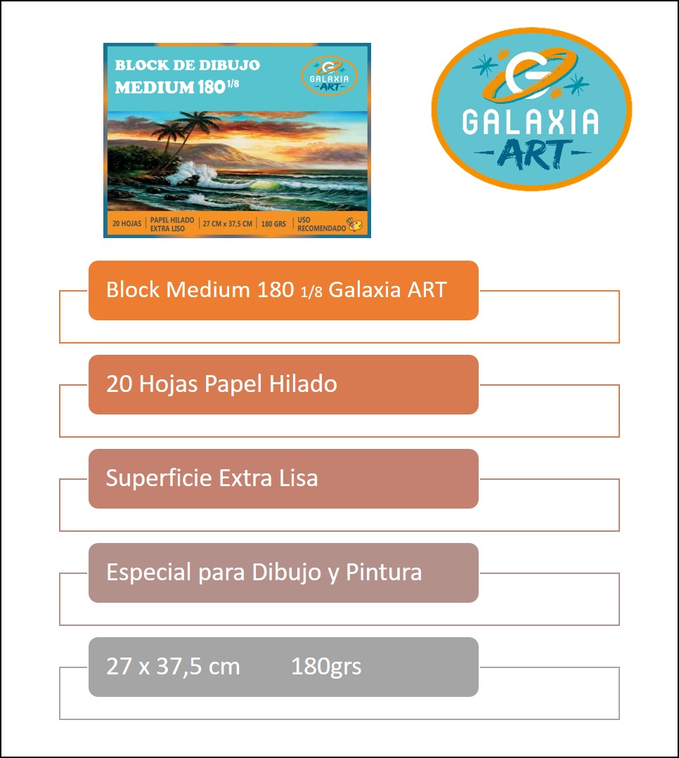 BLOCK DE DIBUJO MEDIUM 180 1/8 GALAXIA ART - 2