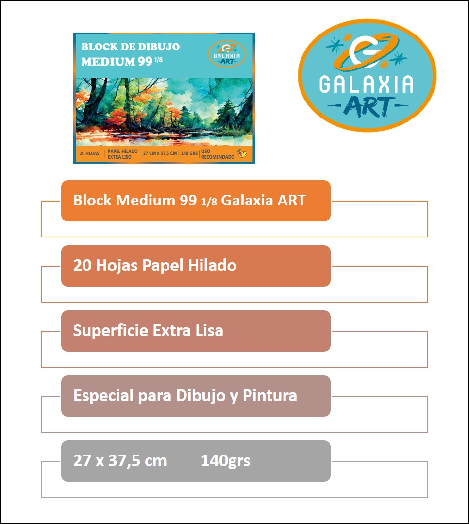 BLOCK DE DIBUJO MEDIUM 99 1/8 GALAXIA ART - 2