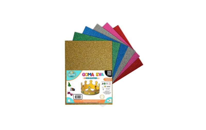 PACK 6 GOMA EVA GLITTER VARIADOS COLORES 20X30CM GALAXIA ART - 1