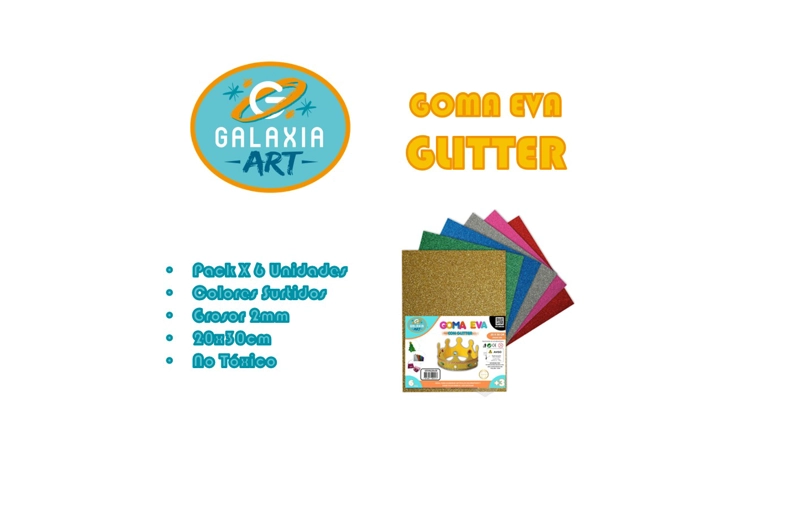 PACK 6 GOMA EVA GLITTER VARIADOS COLORES 20X30CM GALAXIA ART - 2