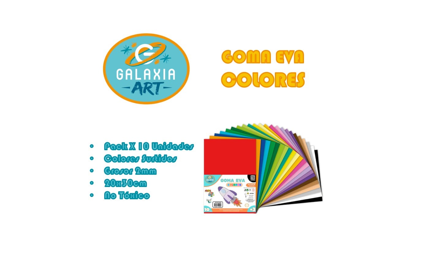 PACK 10 GOMA EVA LISA MULTIPLES COLORES 20X30CM GALAXIA ART - 2