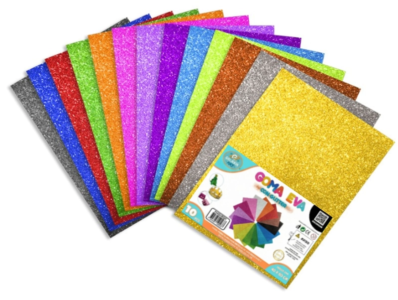10 PLIEGOS GOMA EVA GLITTER 2MM 60X40CM COLORES VARIADOS GALAXIA ART - 1