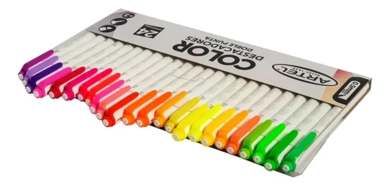 DESTACADORES DOBLE PUNTA BISELADA Y FINA 24 COLORES ARTEL - 1
