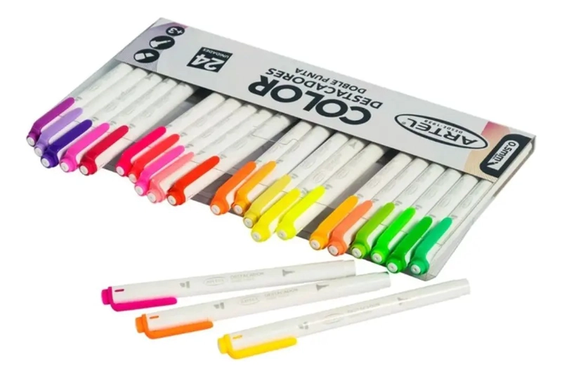 DESTACADORES DOBLE PUNTA BISELADA Y FINA 24 COLORES ARTEL - 2