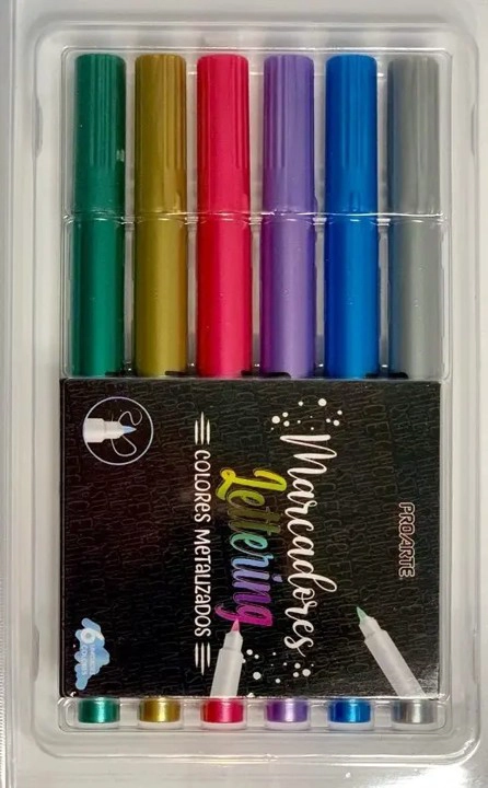 MARCADORES LETTERING COLORES METALIZADOS 6 UNIDADES PROARTE - 2