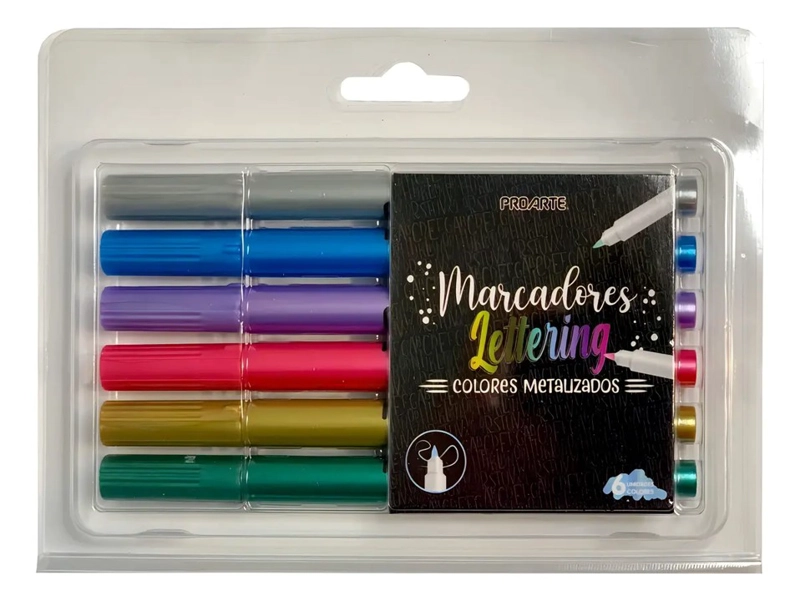 MARCADORES LETTERING COLORES METALIZADOS 6 UNIDADES PROARTE - 3
