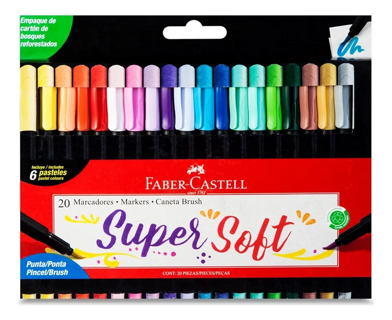 MARCADORES SUPERSOFT PUNTA PINCEL 20 COLORES FABER-CASTELL - 1
