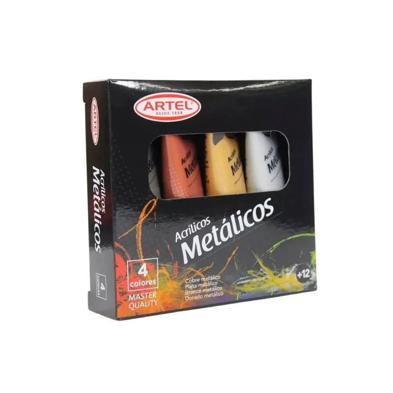 SET 4 PINTURA ACRILICA METALICA MASTER QUALITY 22ML ARTEL - 1