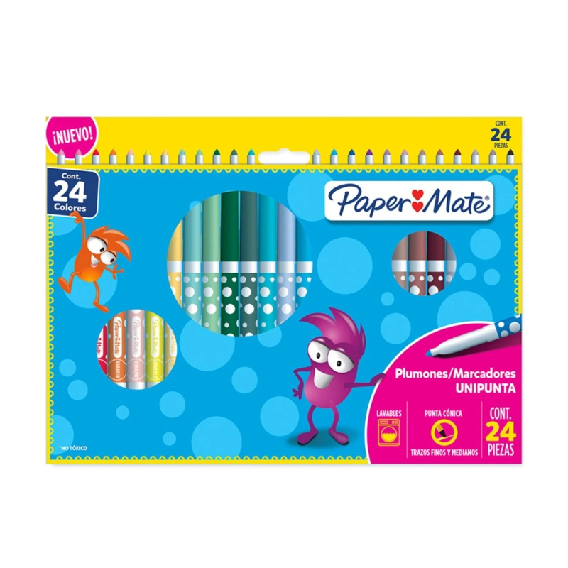 MARCADORES LAVABLES UNIPUNTA 24 COLORES PAPER MATE - 1