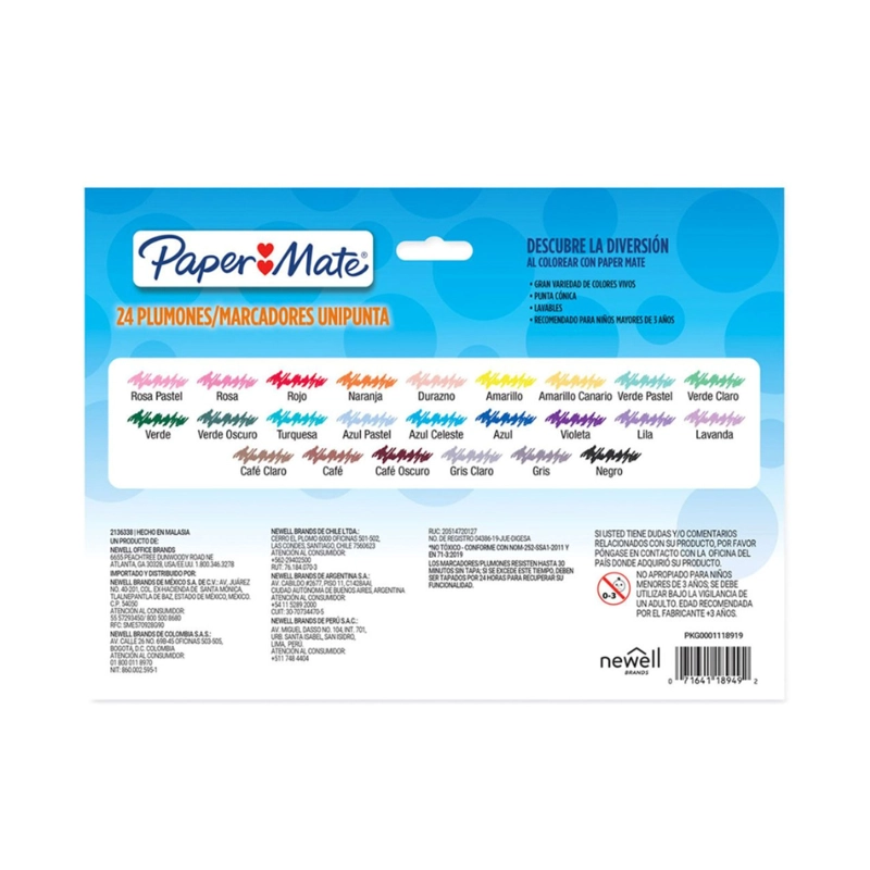MARCADORES LAVABLES UNIPUNTA 24 COLORES PAPER MATE - 4