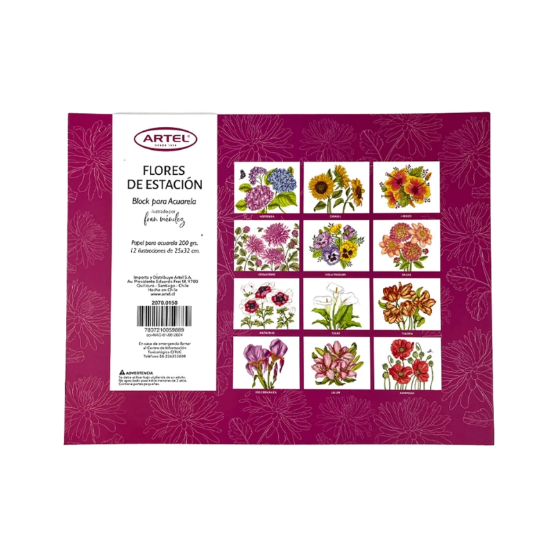 BLOCK PARA ACUARELA 12 ILUSTRACIONES FLORES DE ESTACION ARTEL - 5